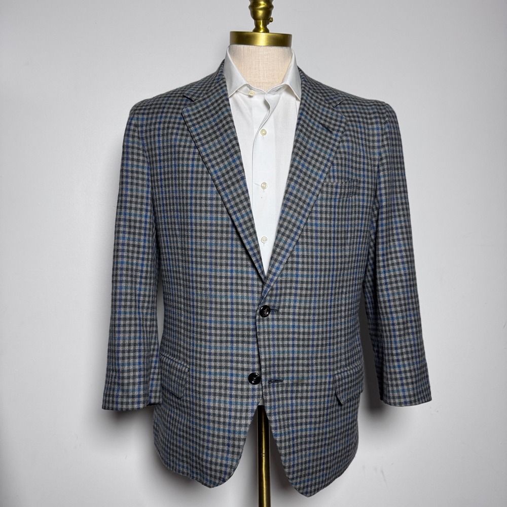 Oxxford Archive Collection Sport Coat Mens 43R Gray Blue Check Wool Blazer